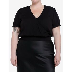 Cosmic Aura Black Wrap Front Girls Woven Top Plus Size 1